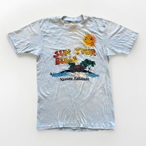 Vintage Nassau Bahamas Shirt Mens S Sun Your Buns‎ Turtle 80s Blue Beach Summer